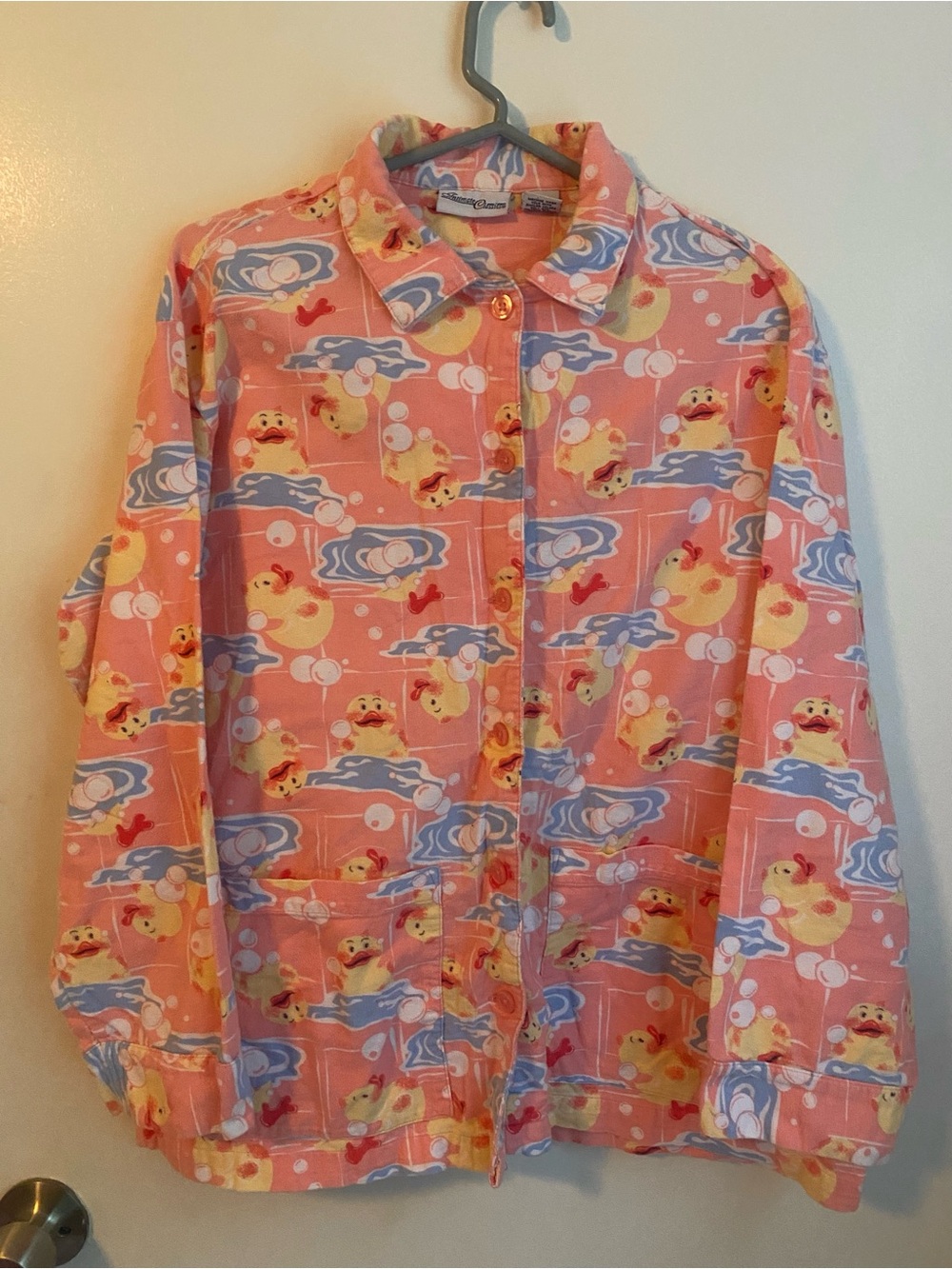 Vintage 90’s Women’s Coral Rubber Ducky Printed Pajama Shirt